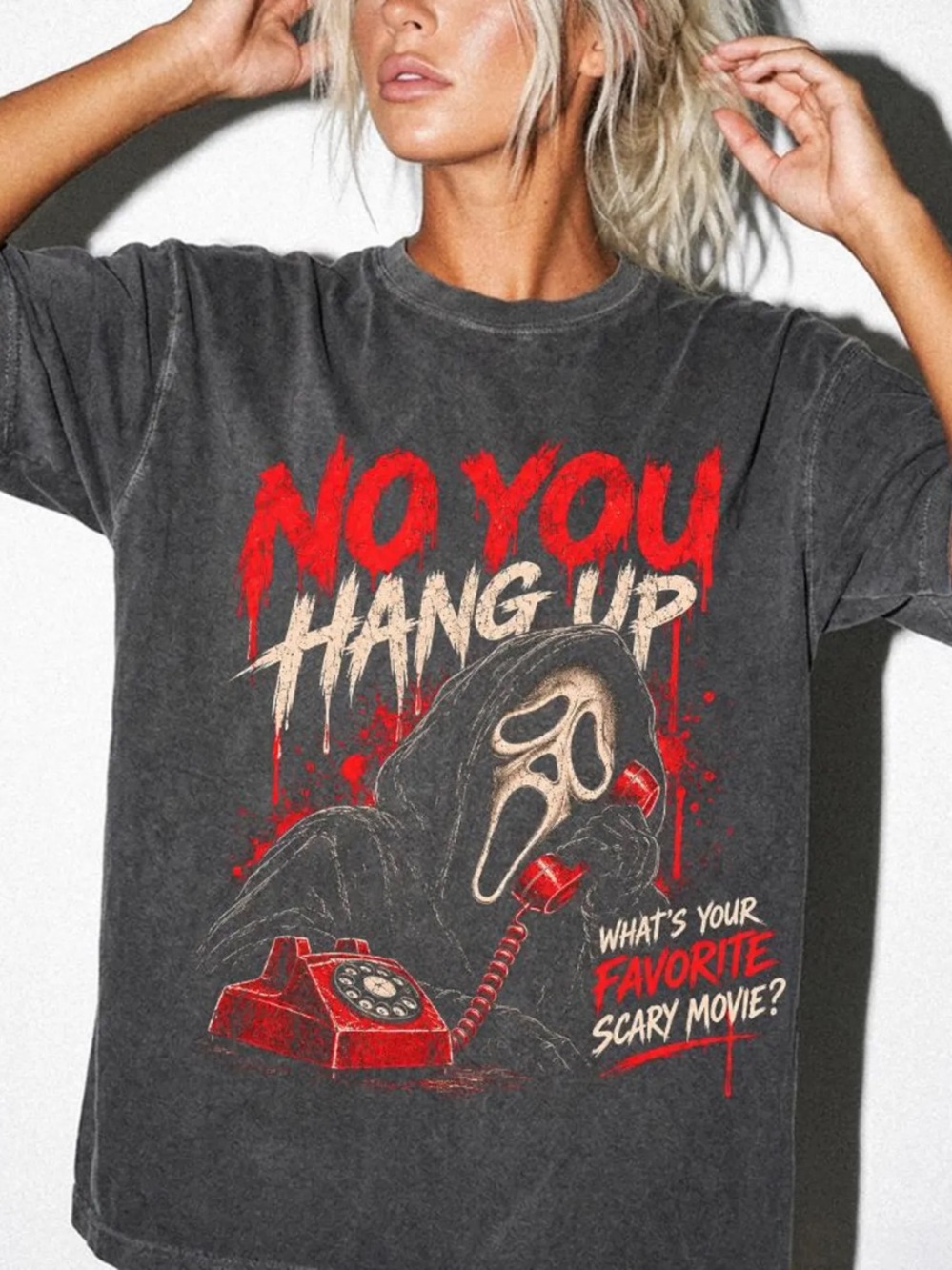 Comfort Colors Pepper Graphic 'No You Hang Up' Tee with Red Accents